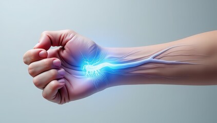 Arm and forearm with a hotspot, illustrating nerve compression syndromes. Perfect for carpal tunnel or cubital tunnel education and ergonomic materials.