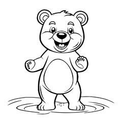 Adorable cartoon bear cub smiling cheerfully, perfect for children's illustrations and coloring books