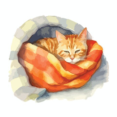 Cozy Orange Tabby Cat Curled Up Snugly in a Soft Warm Blanket