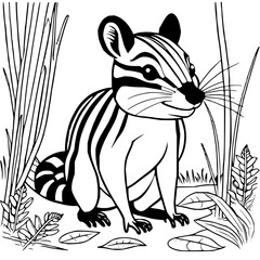 Adorable cartoon civet cat in foliage, perfect for children's books or educational content creation