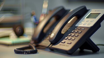 Two Black Desk Phones on Office Desk - Powered by Adobe
