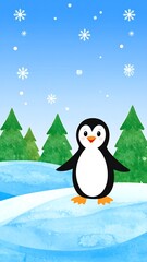 Cute Penguin Winter Scene