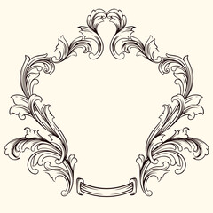 Vintage baroque frame with floral ornament engraving illustration art