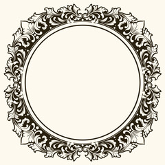 Vintage baroque frame with floral ornament engraving illustration art