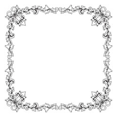 Vintage baroque frame with floral ornament engraving illustration art