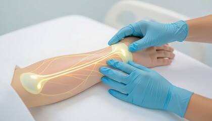 Fototapeta premium Arm and forearm with a hotspot, illustrating nerve compression syndromes. Perfect for carpal tunnel or cubital tunnel education and ergonomic materials.