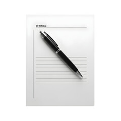 Blank Petition Document with a Black Pen Isolated on White.