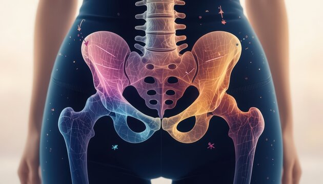 3D pelvic model on a tabletop. Ideal for teaching pelvic alignment, SI joint mechanics, and postpartum rehab. Neutral clinical setting