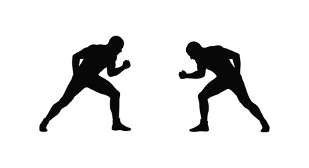 Two Silhouettes of Wrestlers in a Confrontation