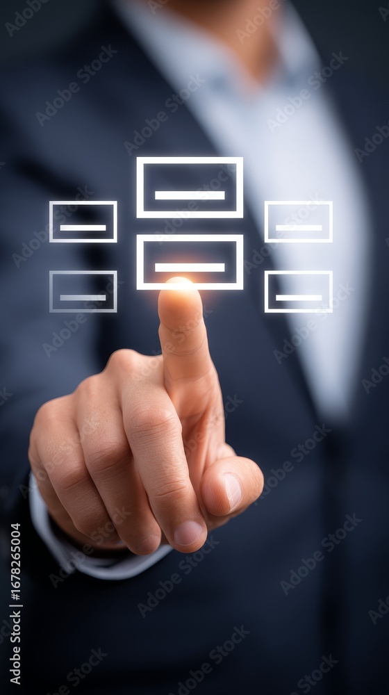 Poster businessman strategizing cloud computing solutions, connecting innovation with technology.