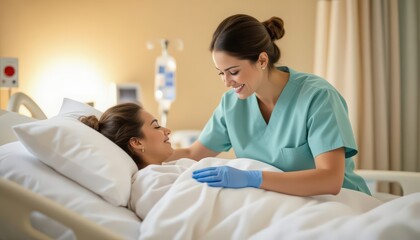 Fototapeta premium Therapist working with a child in side-lying, performing gentle abdominal/diaphragmatic manual therapy. Calm, supportive rehab scene with privacy (faces either out of frame or turned away).