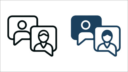 Human-to-Human Communication Icons – Minimalist Speech Bubble Symbols with User Silhouettes for Messaging Apps, Social Interaction, and AI-Powered Support Interfaces