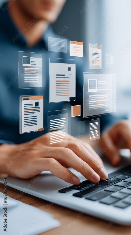 Poster boosting productivity, mastering efficient laptop typing techniques for enhanced workflow.