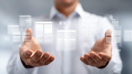 Man holding blank white screen, customizable template for presentations and display.