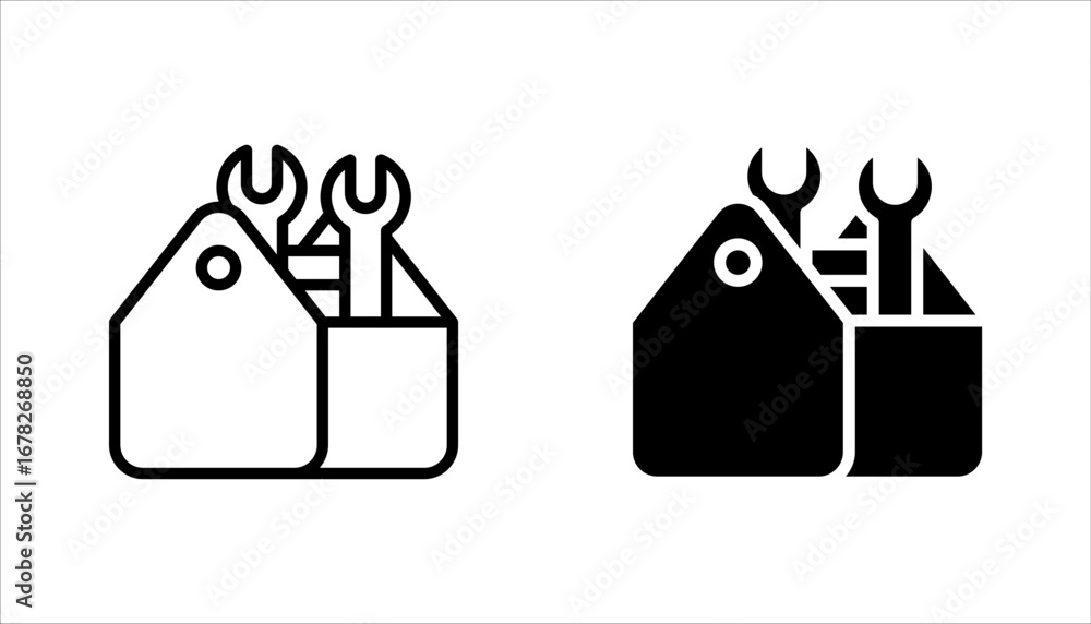 Poster toolbox icon set. carpenter toolkit icon. hardware tool box sign vector illustration on white backgr