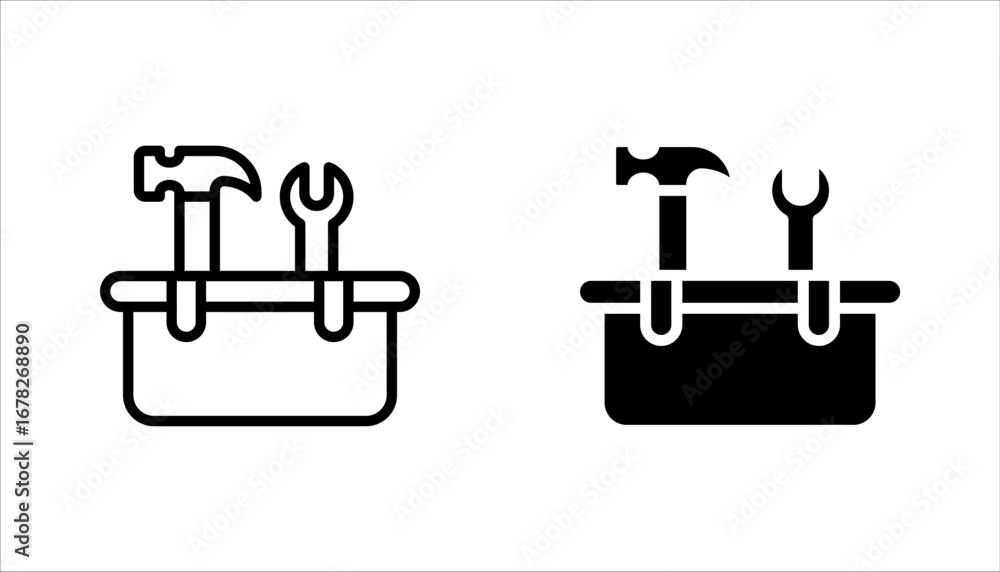 Poster toolbox icon set. carpenter toolkit icon. hardware tool box sign vector illustration on white backgr