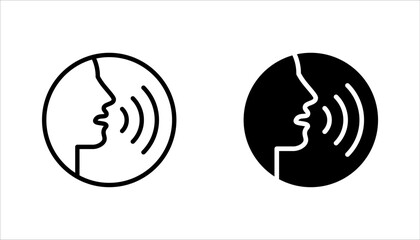 Speaking icon set. Talk person sign or symbol , man with open mouth and sound wave , Voice command, vector illustration on white background