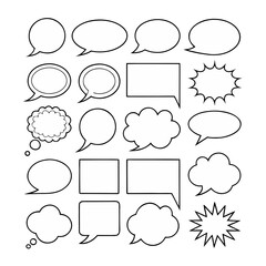 Collection of white speech bubbles and thought bubbles on black background