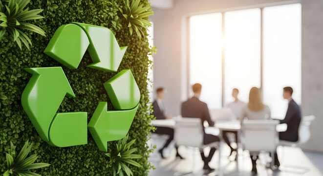 Green Business Sustainable Office Eco Friendly Recycling Team Meeting Corporate Responsibility Environmentally Conscious Workspace Go Green - Powered by Adobe
