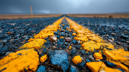 Obraz premium Moody overcast sky over an expansive empty roadway with atmospheric depth.