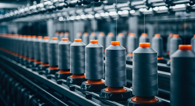 High tech textile manufacturing factory modern industrial production line yarn spools thread industry machinery equipment automation technology advanced manufacturing process textile industry