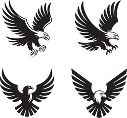 Obraz premium Black Silhouette Eagle Illustrations Flying Spread Wings