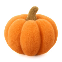 3D fluffy pumpkin icon with fur texture. Cute abstract autumn harvest design for Halloween, fall and Thanksgiving decorations.