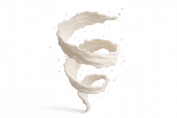 White milk splash swirling and rotating on transparent background, perfect for advertising and packaging