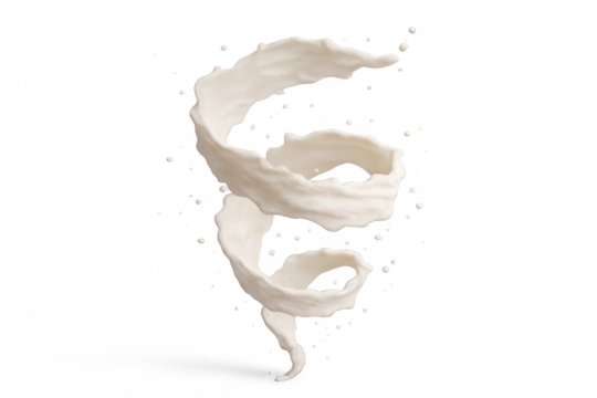White milk splash swirling and rotating on transparent background, perfect for advertising and packaging