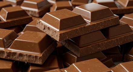 Indulge in rich, decadent chocolate squares piled high, a tempting visual feast for any sweet craving or confectionery advertising campaign.