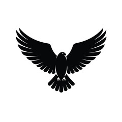 Obraz premium An abstract eagle silhouette in a modern 2D flat vector illustration, dramatically isolated on a crisp white background, evokes strength and freedom.