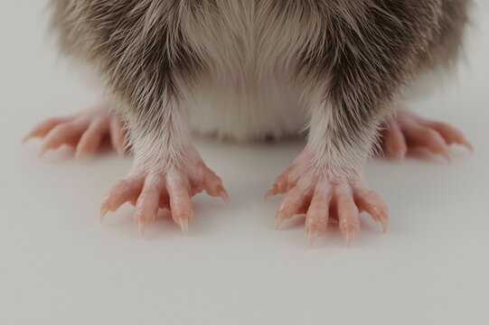 Baby rodent paws, close-up, white background, studio shot, pet care