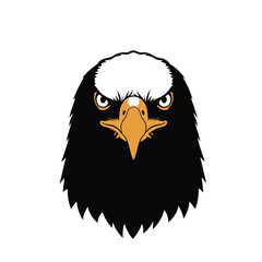 Fototapeta premium A striking bald eagle silhouette, captured in a detailed close-up, is presented as a clean 2D flat vector illustration, isolated on a pure white background.