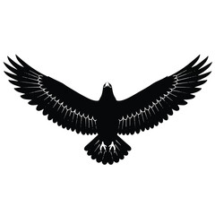 Obraz premium Majestic eagle wings widely spread in a clean top view silhouette, a striking 2D flat vector illustration isolated on a pristine white background.