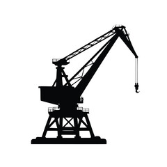 Silhouette of a large harbor crane used for loading and unloading cargo, harbor crane silhouette vector illustration