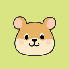 Hamster Face Head Cartoon Illustration on Pastel Green Background