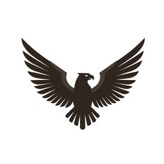 Naklejka premium A striking flat 2D vector illustration features a powerful eagle emblem with majestic double wings, presented clearly and isolated on a clean white background.