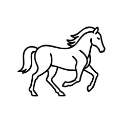 Simple line drawing of a galloping horse in black and white color, horse galloping silhouette vector illustration