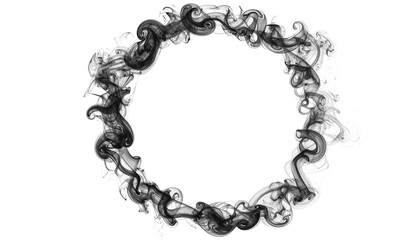 PNG black smoke forming a circular frame with curling vapor, perfect for borders, mystical effects, abstract design