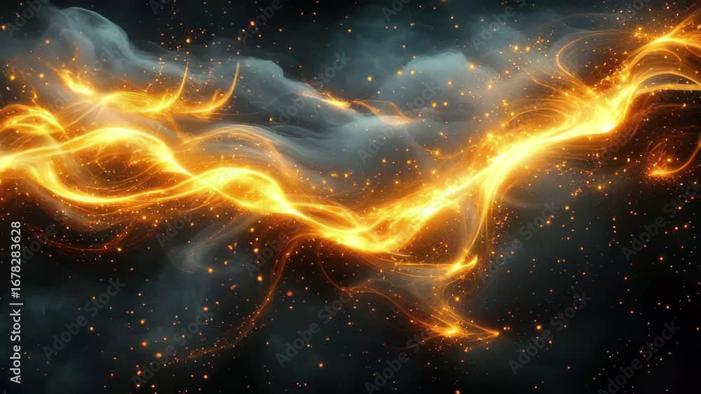 Aufkleber abstract cosmic background with flowing golden lights and ethereal clouds in a dark universe