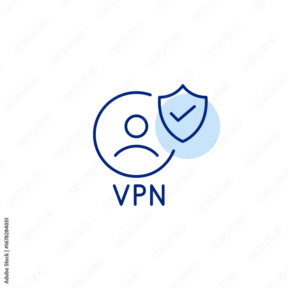Poster user with shield and checkmark. secure vpn connection, verified privacy, trusted network, approved e