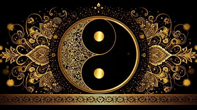 Ornate golden yin yang symbol