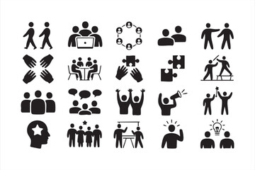 Leadership and Teamwork Icons Collection with Strategy and Cooperation Symbols