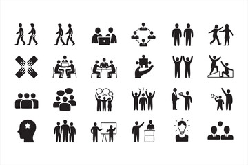 Business Collaboration Icons with Group Meeting Leadership and Partnership Symbols