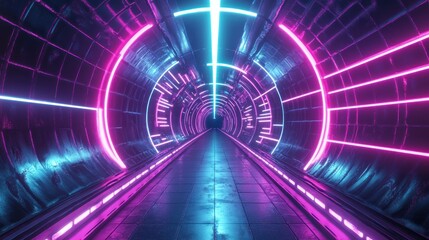 Fototapeta premium Futuristic neon tunnel with pink and blue light