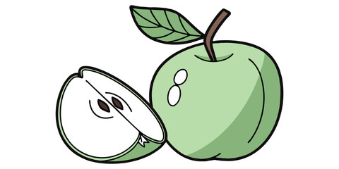 Vibrant green apple with a refreshing slice, perfect for healthy eating and natural ingredient themes.