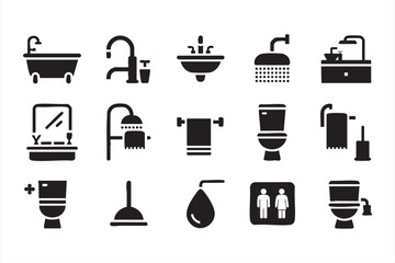Household bathroom doodle icons with plunger mirror shower and restroom designs