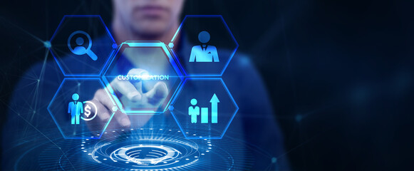 Business, technology, internet and network concept. Virtual screen of the future and sees the...