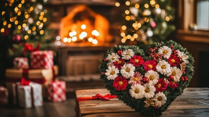 Heart-Shaped Floral Arrangement for Festive Winter Decor
