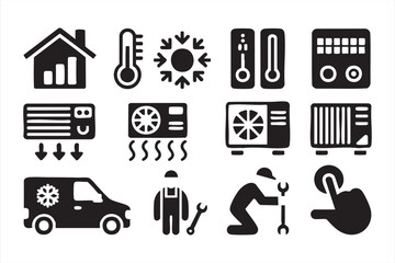 Air conditioning and HVAC icons vector set with cooling heating and repair symbols
